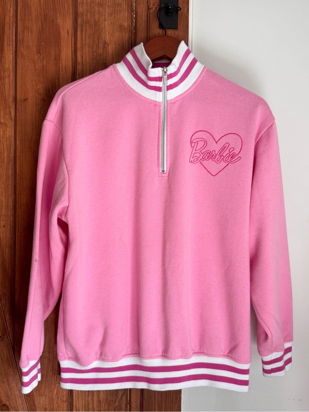 Barbie Pink Quarter-Zip Pullover with Embroidered Heart Logo - Picture 2 of 5